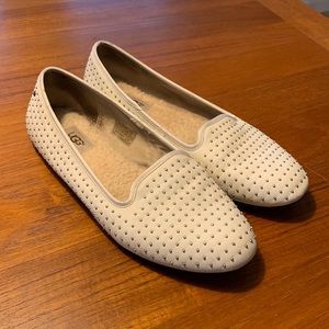 UGG white leather studded flats, size 8.5
